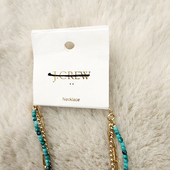 NEW J. Crew Beaded Triple Layer Gold and Turquoise Necklace - Picture 4 of 8
